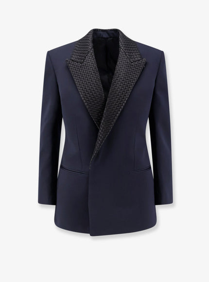 Bottega Veneta Wool Blazer With Intrecciato Detail Midnightblue