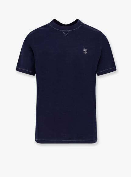 Brunello Cucinelli Cotton T-Shirt With Logo Cobalto Grigio Medio