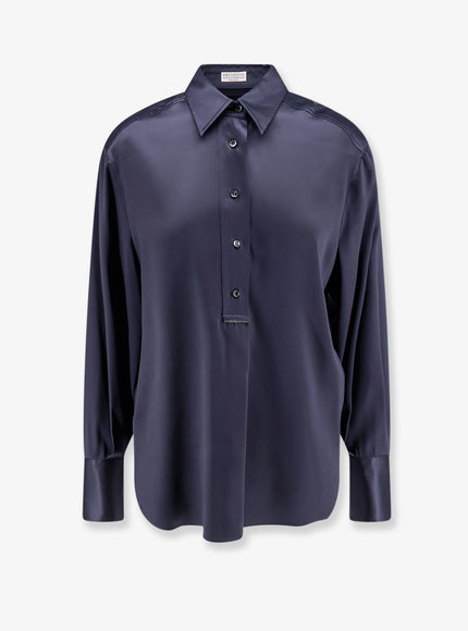 Brunello Cucinelli Silk Shirt With Monili Detail Night Sky