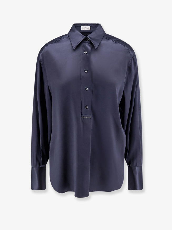 Brunello Cucinelli Silk Shirt With Monili Detail Night Sky