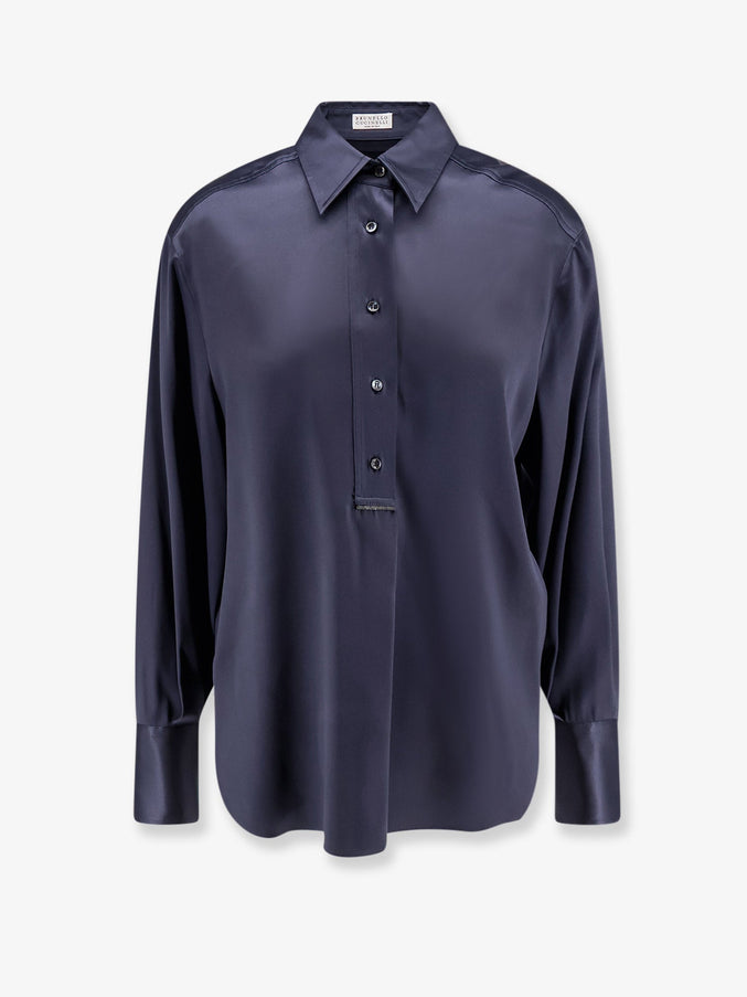 Brunello Cucinelli Silk Shirt With Monili Detail Night Sky