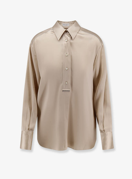 Brunello Cucinelli Silk Shirt With Monili Detail Sand