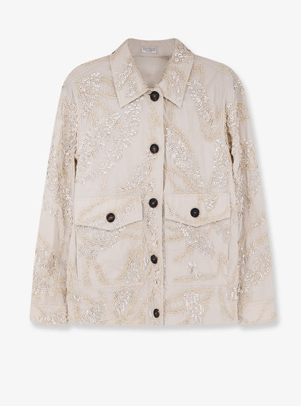 Brunello Cucinelli Cotton Blend Jacket With Embroidery Quartz