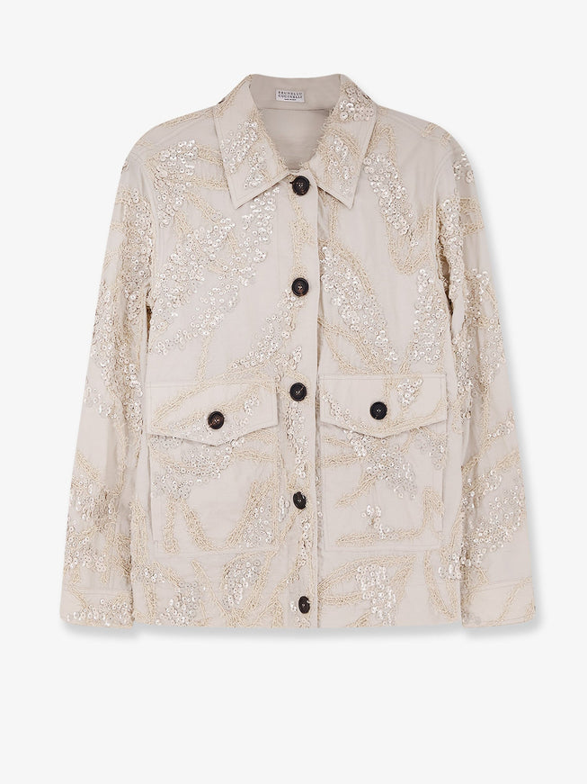 Brunello Cucinelli Cotton Blend Jacket With Embroidery Quartz
