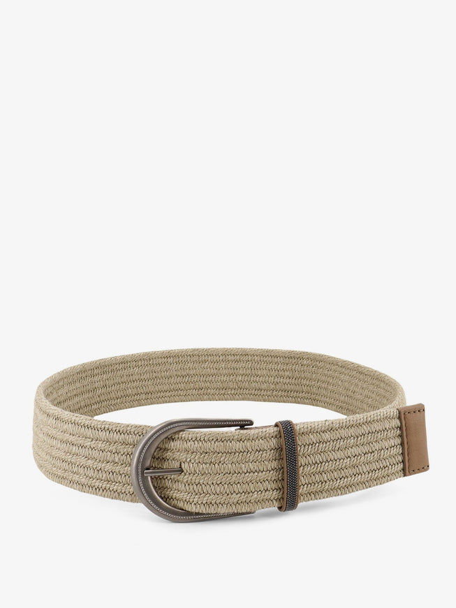 Brunello Cucinelli Linen Belt With Shiny Loop Detail Greggio