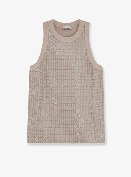 Brunello Cucinelli Dazzling Pattern Jersey Tank Top Talco