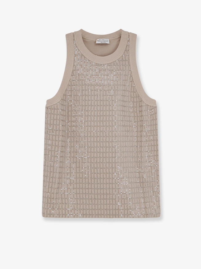 Brunello Cucinelli Dazzling Pattern Jersey Tank Top Talco