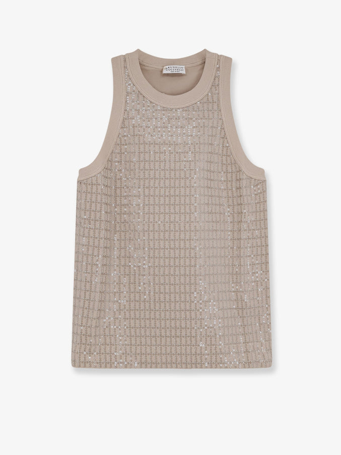 Brunello Cucinelli Dazzling Pattern Jersey Tank Top Talco