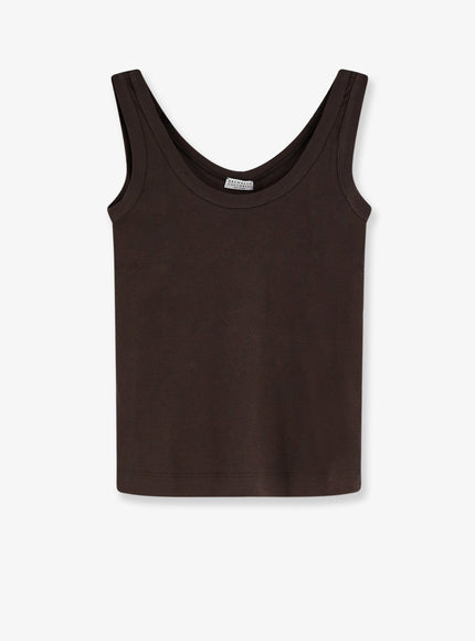 Brunello Cucinelli Cotton Blend Tank Top With Back Monili Detail Darkbrown