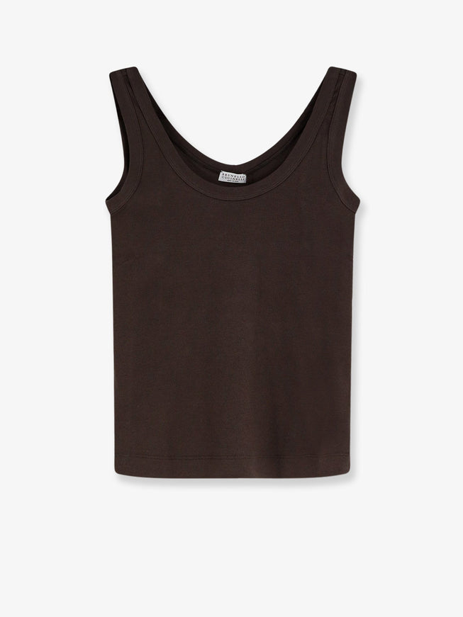 Brunello Cucinelli Cotton Blend Tank Top With Back Monili Detail Darkbrown