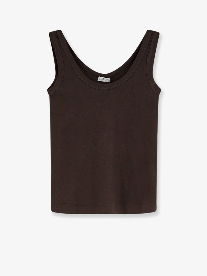 Brunello Cucinelli Cotton Blend Tank Top With Back Monili Detail Darkbrown