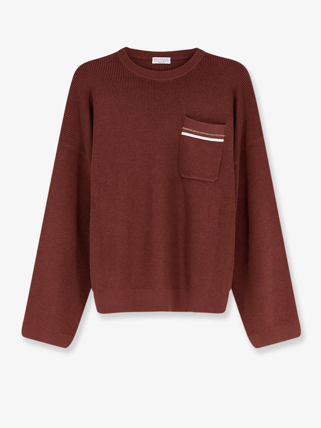 Brunello Cucinelli Cotton Sweater With Front Monili Detail Mulberrypanama