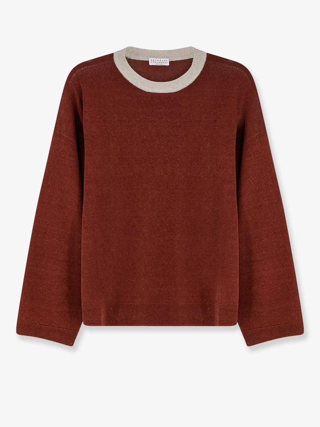 Brunello Cucinelli Linen Blend Sweater With Lurex Detail Bordeaux