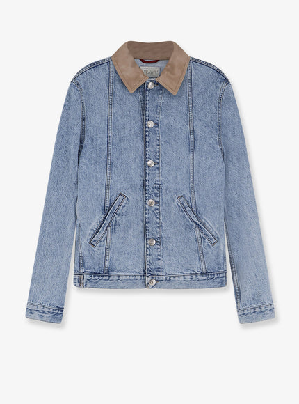 Brunello Cucinelli Denim Jacket With Suede Collar Denimlight