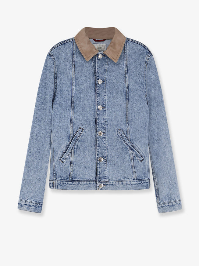 Brunello Cucinelli Denim Jacket With Suede Collar Denimlight