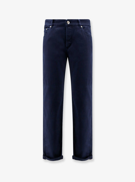 Brunello Cucinelli Traditional Fit Cotton Trousers Navy