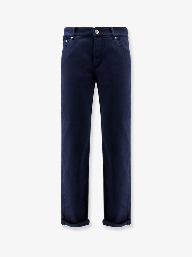 Brunello Cucinelli Traditional Fit Cotton Trousers Navy