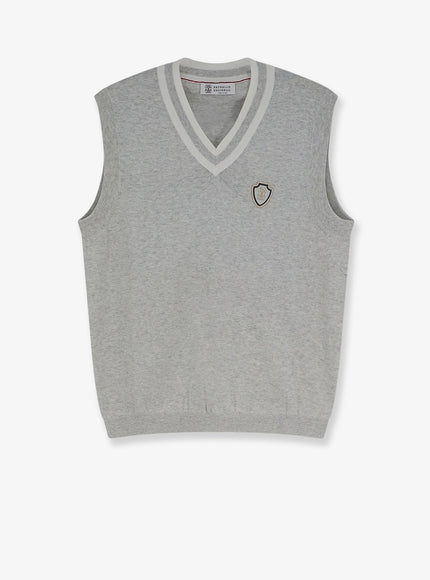 Brunello Cucinelli Cotton Vest With Front Logo Patch Nebbiapanama