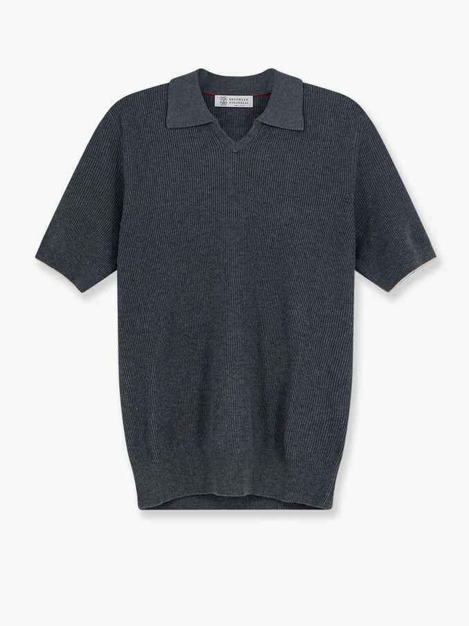 Brunello Cucinelli Cotton Polo Shirt With Ribbed Knit Piombosabbia
