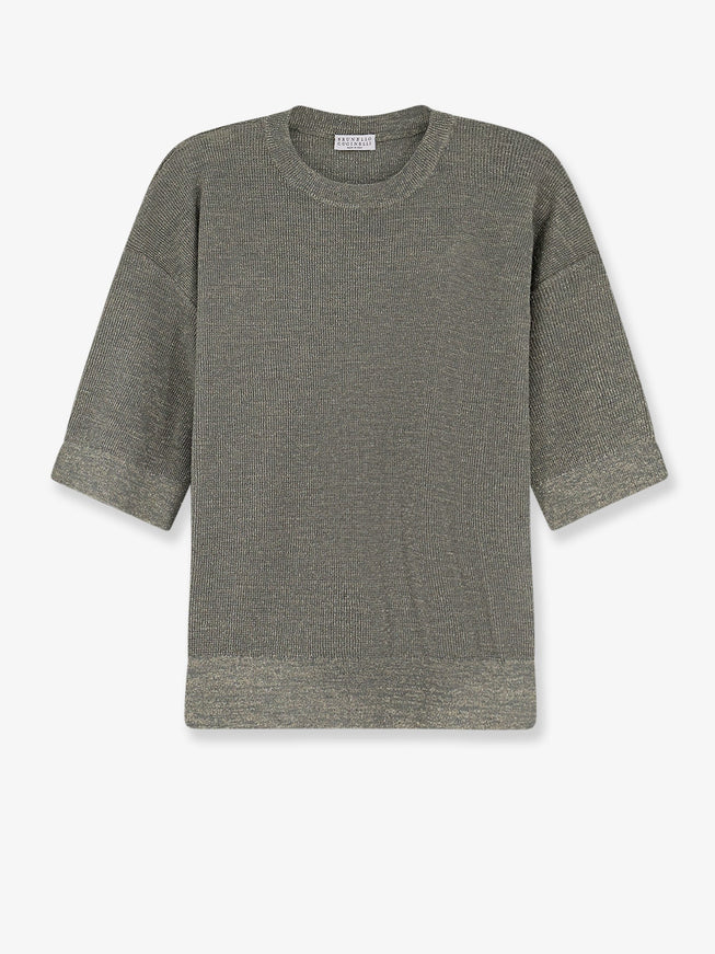 Brunello Cucinelli Linen Blend Sweater With Lurex Effect Militare