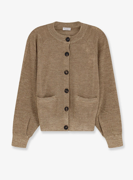 Brunello Cucinelli Linen Blend Cardigan With Lurex Effect Brown Oro