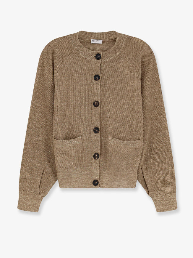 Brunello Cucinelli Linen Blend Cardigan With Lurex Effect Brown Oro