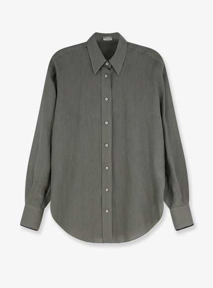 Brunello Cucinelli Linen Shirt With Monili Detail Kaki
