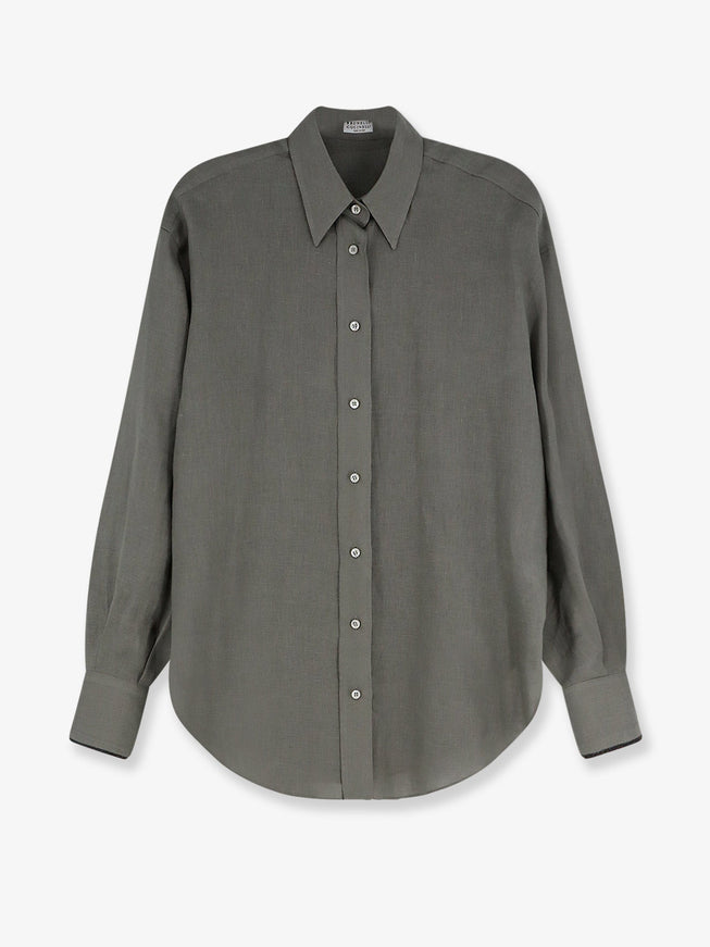 Brunello Cucinelli Linen Shirt With Monili Detail Kaki