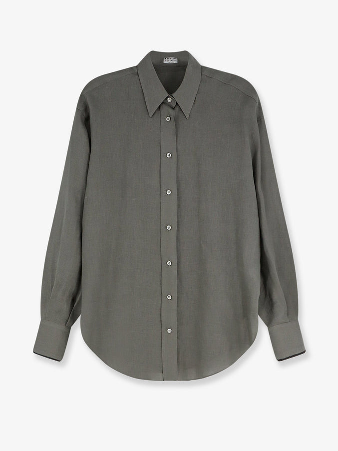 Brunello Cucinelli Linen Shirt With Monili Detail Kaki
