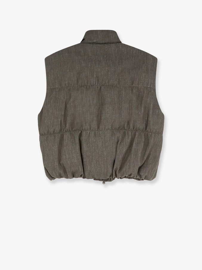 Brunello Cucinelli Sleeveless Effect Twill-Denim Down Jacket