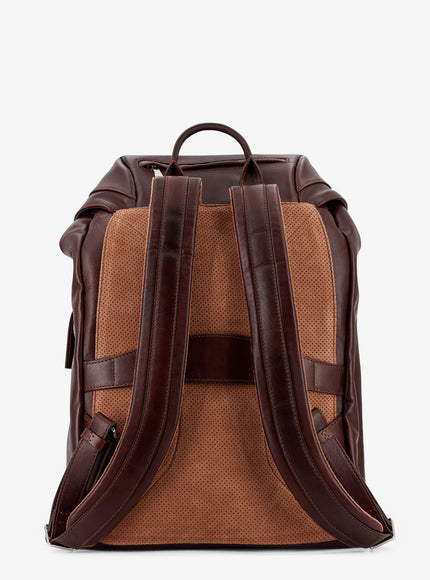 Brunello Cucinelli Leather Backpack With Front Lettering Logo