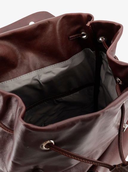 Brunello Cucinelli Leather Backpack With Front Lettering Logo