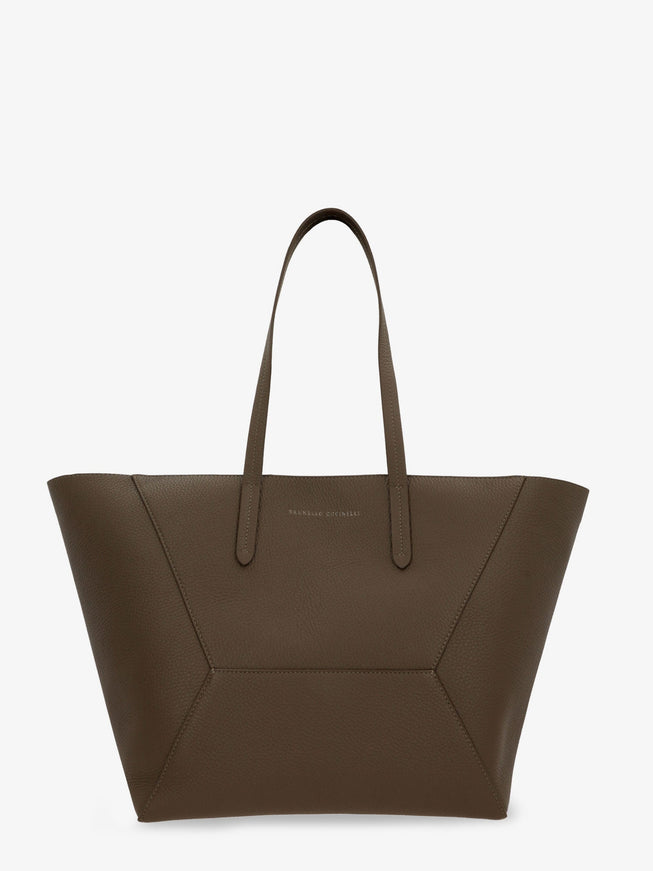 Brunello Cucinelli Bc Duo Hammered Leather Shoulder Bag Uni Mud