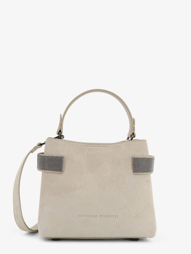 Brunello Cucinelli Suede Shoulder Bag With Monili Detail Uni Avorio