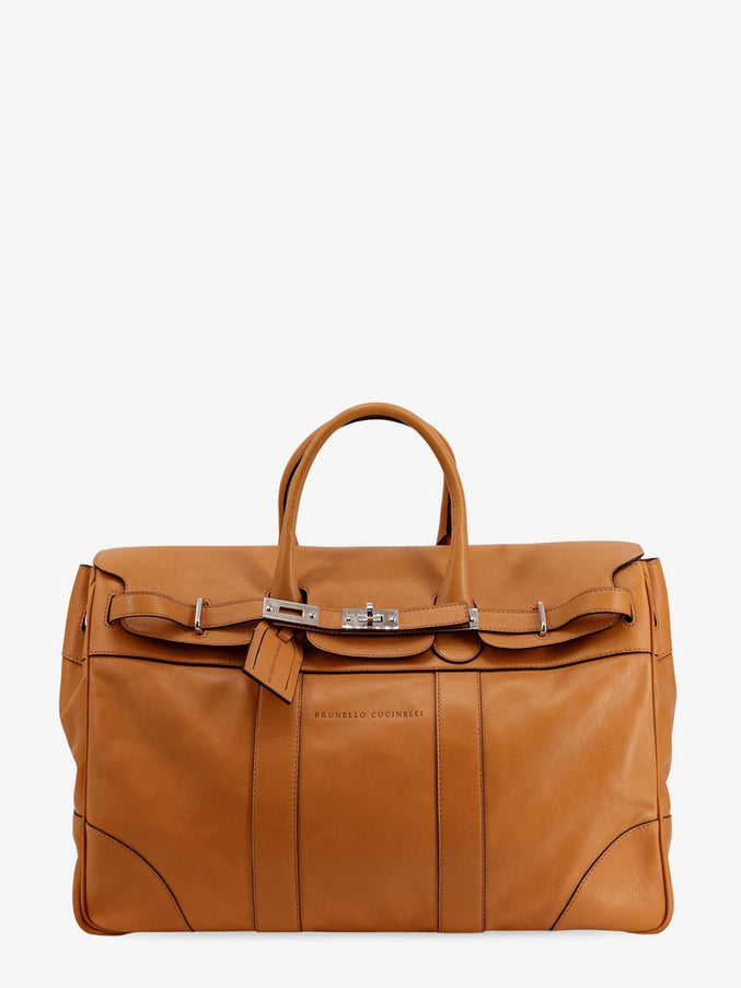 Brunello Cucinelli Leather Travel Bag With Engraved Logo On The Front Uni Naturale