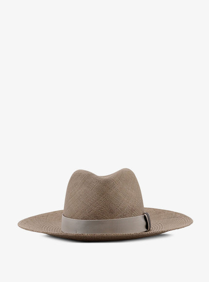 Brunello Cucinelli Raffia Fedora Hat With Monili Detail M Military