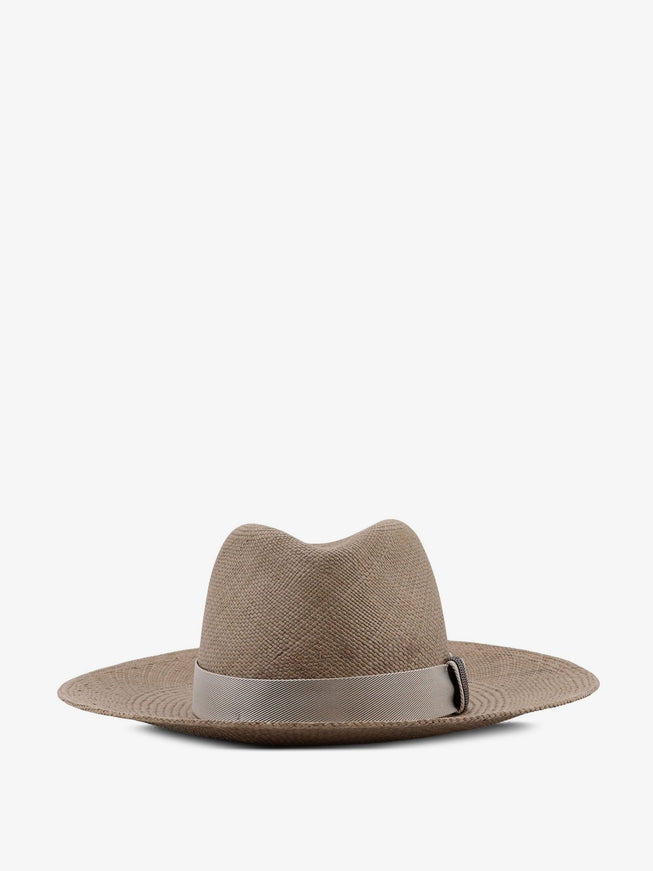 Brunello Cucinelli Raffia Fedora Hat With Monili Detail M Military