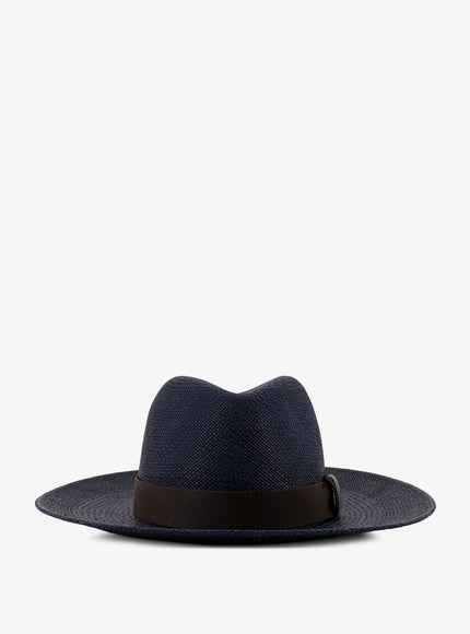 Brunello Cucinelli Raffia Fedora Hat With Monili Detail M Blue+T.moro+Ultrablack