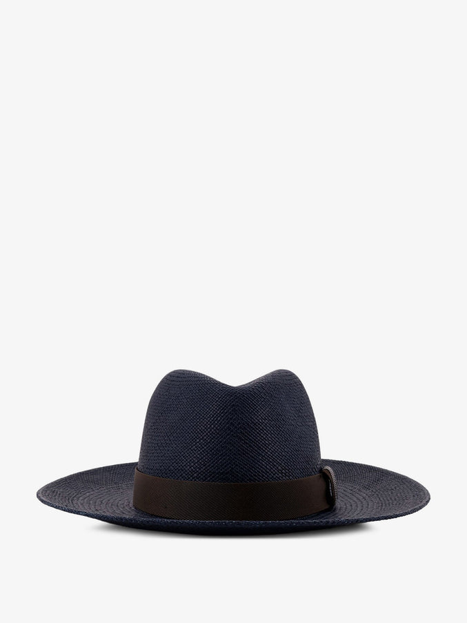 Brunello Cucinelli Raffia Fedora Hat With Monili Detail M Blue+T.moro+Ultrablack