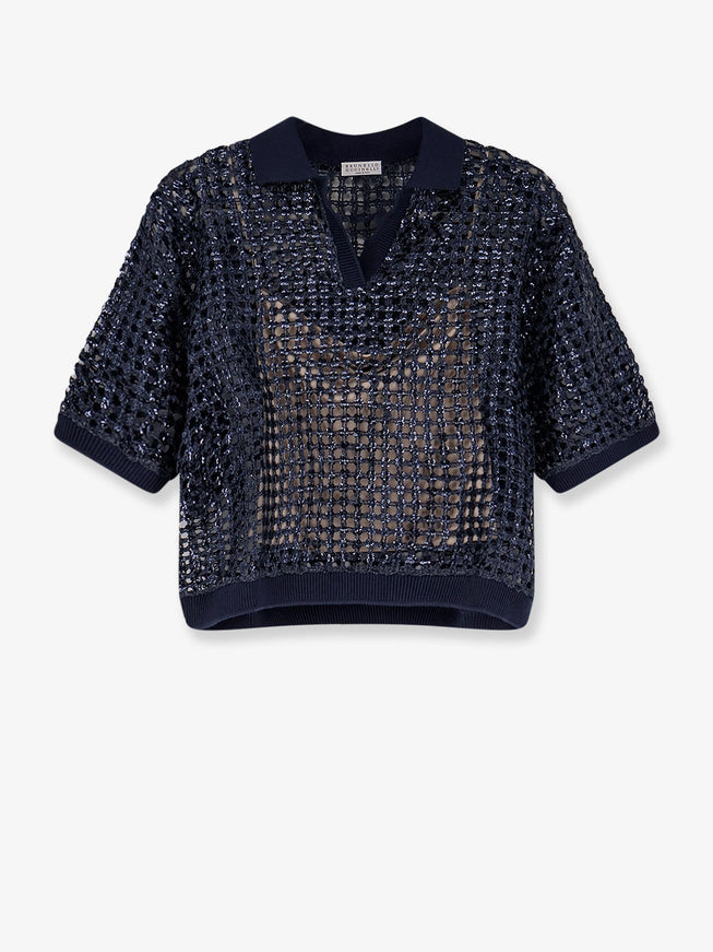 Brunello Cucinelli Silk And Linen Sweater With Sequins Cool Blue
