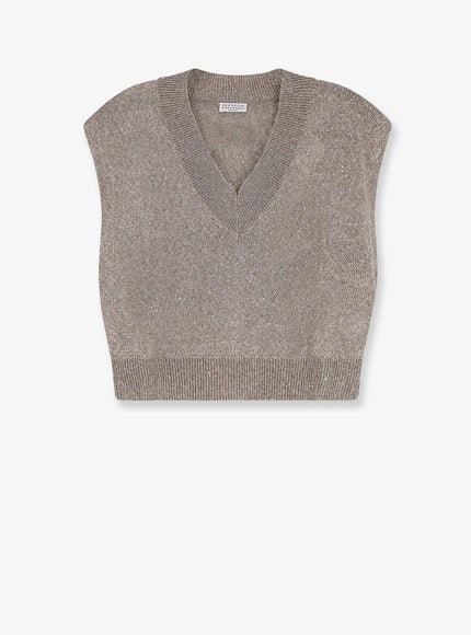 Brunello Cucinelli Sleeveless Linen Blend Sweater Fango