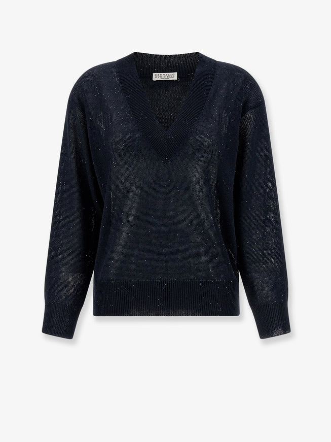 Brunello Cucinelli Dazzling Linen And Cotton Blend Sweater Abisso