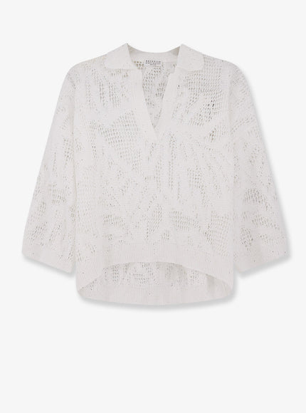 Brunello Cucinelli Linen And Cotton Sweater With All-Over Sequin Motif White