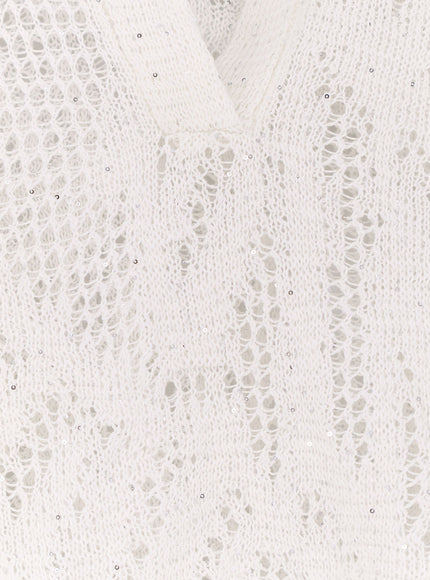 Brunello Cucinelli Linen And Cotton Sweater With All-Over Sequin Motif