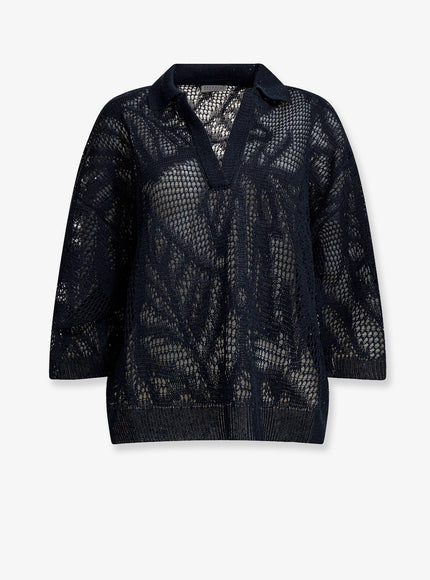 Brunello Cucinelli Linen And Cotton Sweater With All-Over Sequin Motif Abyss