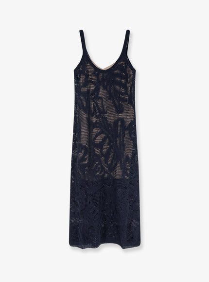 Brunello Cucinelli Knitted Linen And Cotton Long Dress Abyss
