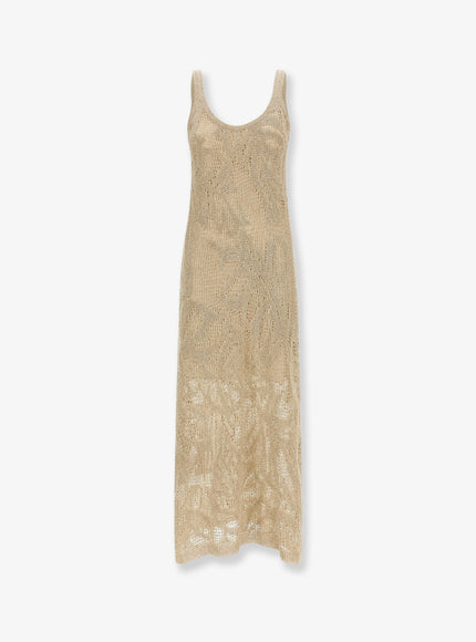 Brunello Cucinelli Knitted Linen And Cotton Long Dress Beige