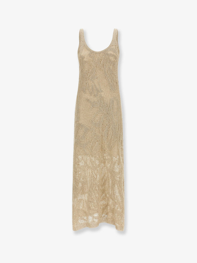 Brunello Cucinelli Knitted Linen And Cotton Long Dress Beige