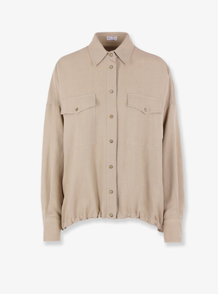 Brunello Cucinelli Viscose And Linen Shirt Sandshell