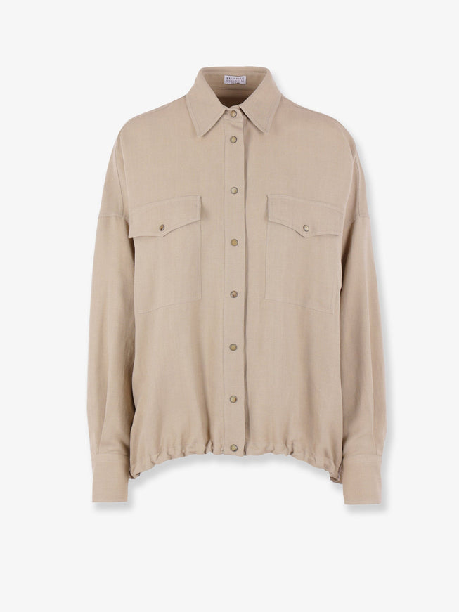 Brunello Cucinelli Viscose And Linen Shirt Sandshell